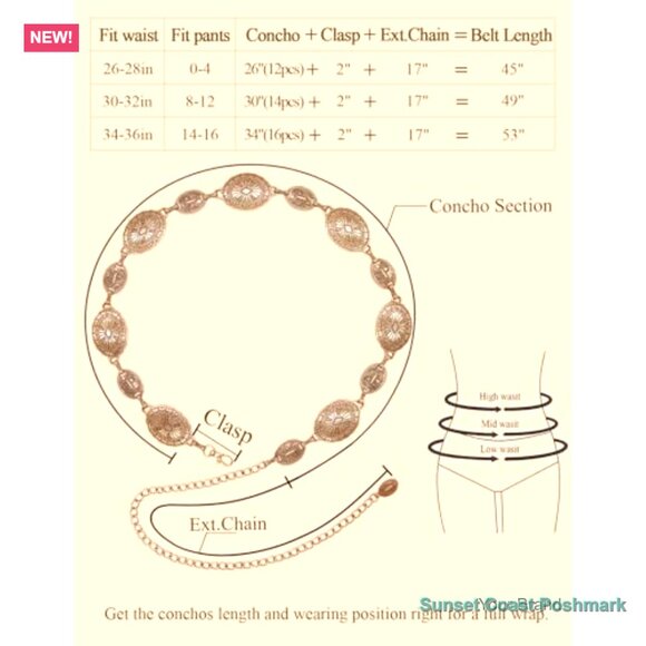Western Metal Concho Chain Belt for Women Cowgirl Outfit main image 4